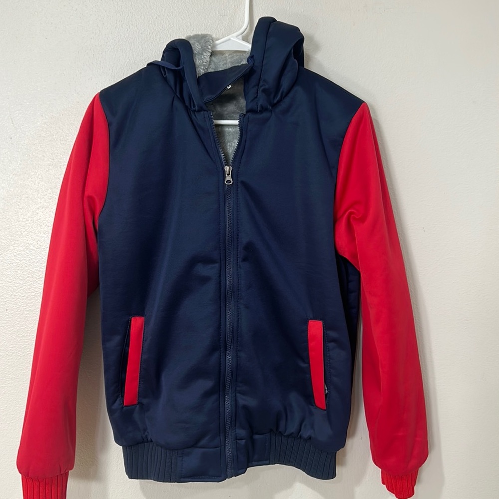 Soft lined jacket M Medium navy blue & red fits like Small men’s or size 14 boys